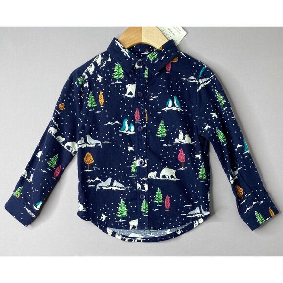 Rachel Riley Navy Flannel Polar Bear Winter Print Buttonup Shirt NWT Boys 3 Yrs - Picture 1 of 4